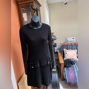 By & By Black Mod Drop Waist Sweater Dress Retro 1960s Style